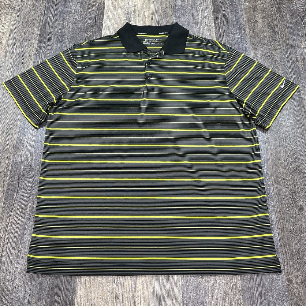 Nike Golf Dri-Fit Tour Performance Short Sleeve Golf Polo Neon Yellow Striped XL